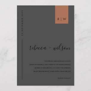 INVITATION NOIR MINIMAL SUR MARIAGE DE TYPOGRAPHIE DE POUSSIÈ