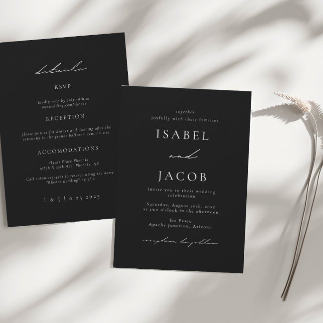 Invitation Noir minimal tout en un Mariage 2024 (Créateur téléchargé)