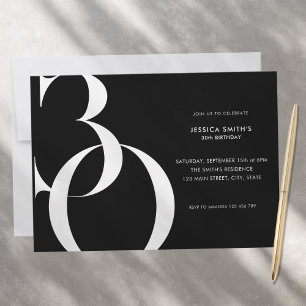 Invitation Noir minimaliste moderne 30e anniversaire
