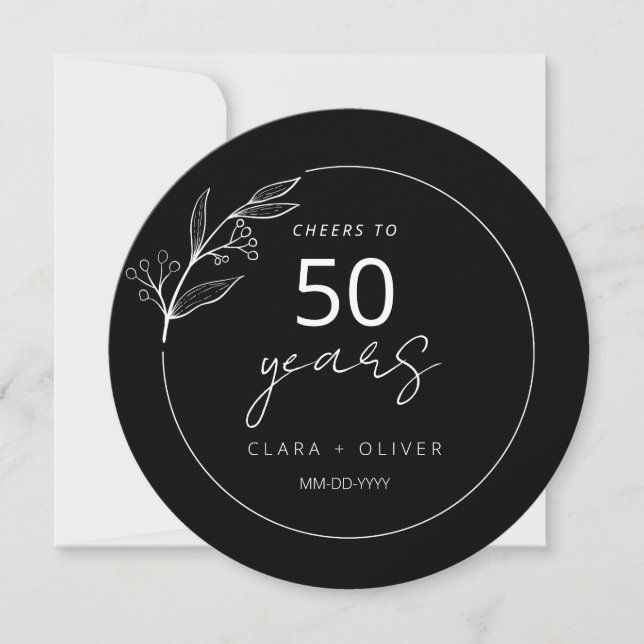Invitation Noir minimum 50 ans mariage anniversaire (Devant)