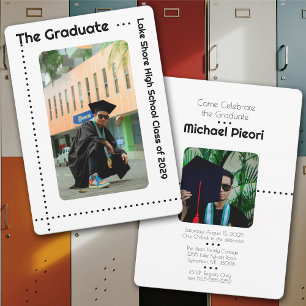 Invitation Noir moderne Blanc Deux Photo Grad Party