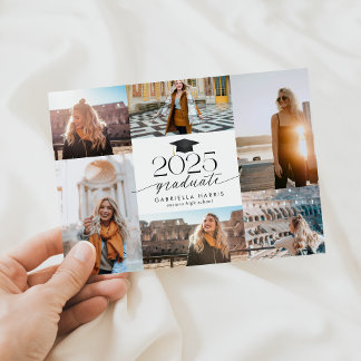 Invitation Noir moderne + blanc Script 2025 Graduation