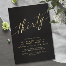 Noir moderne et or | Luxe Script 30e anniversaire