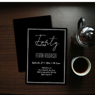 Invitation Noir moderne minimaliste 40e anniversaire