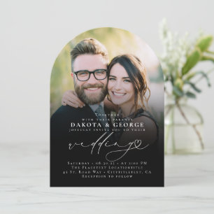 Invitation Noir moderne minimaliste Coeur Script Mariage phot