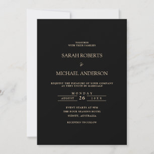 Invitation Noir moderne minimaliste Mariage de script or simp