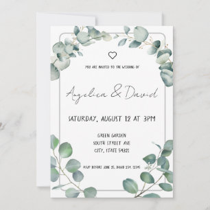 Invitation Noir moderne minimaliste vert Eucalyptus Mariage