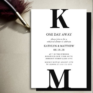 Invitation Noir moderne monogramme minimaliste un jour loin