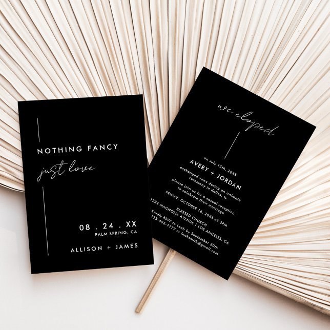 Invitation Noir Moderne Nous Elopement Réception (nothing fancy just love elopement invitation)