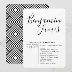 Invitation Noir moderne simple de Mitzvah de barre de