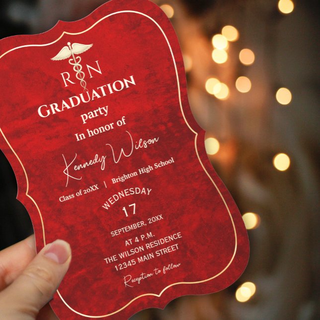 Invitation Noir Moody foncé rouge avec rayures Graduation (Dark Moody Black Red with scratches #MedicalGraduationInvitation#royalred )