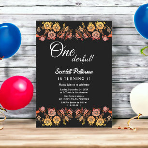 Invitation Noir Neon Rose Romantique Floral 1er Anniversaire