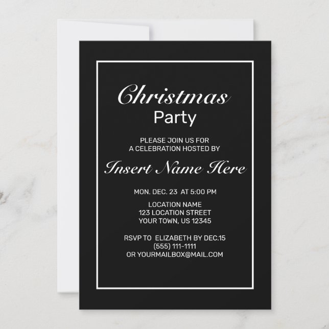 Invitation Noir noir minimaliste moderne Noël (Devant)