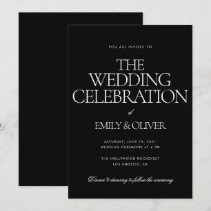 Invitation Noir Noir Noir Moderne Élégant Mariage personnalis