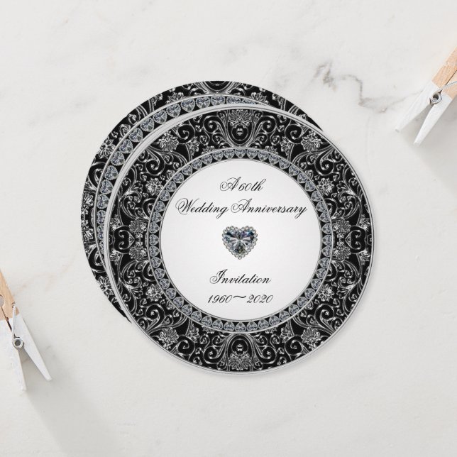 Invitation Noir Onyx Diamant Anniversaire de Mariage (Devant/Arrière en situation)