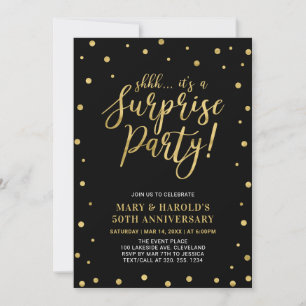 Invitation Noir & Or   50e anniversaire de mariage surprise