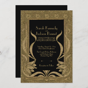 Invitation Noir Or Art Nouveau Élégant Mariage Vintage