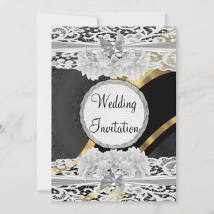 Invitation Noir or blanc dentelle vintage mariage