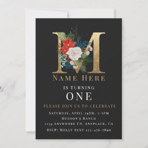 Invitation Noir Or Blanc Floral Lettre M