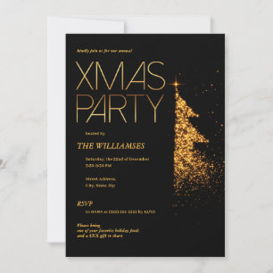 Invitation Noir & Or Élégant Noël après les heures fêtes