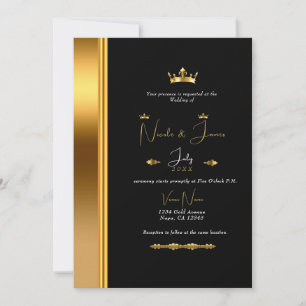 Invitation Noir & Or Elegant Royal Glam Mariage