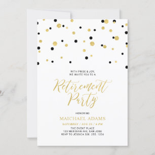 Invitation Noir & Or   Hexagon Confetti Retraite Party I