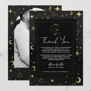Invitation Noir & Or Moderne Céleste Lune Étoiles Merci