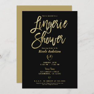 Invitation Noir & Or Moderne Minimal Chic Lingerie Douche