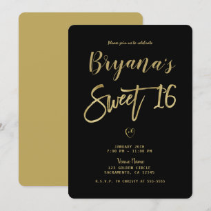 Invitation Noir & Or Moderne Minimal Chic Sweet 16