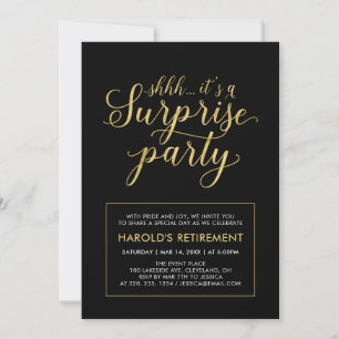 Invitation Noir & Or   Parti de retraite surprise moderne