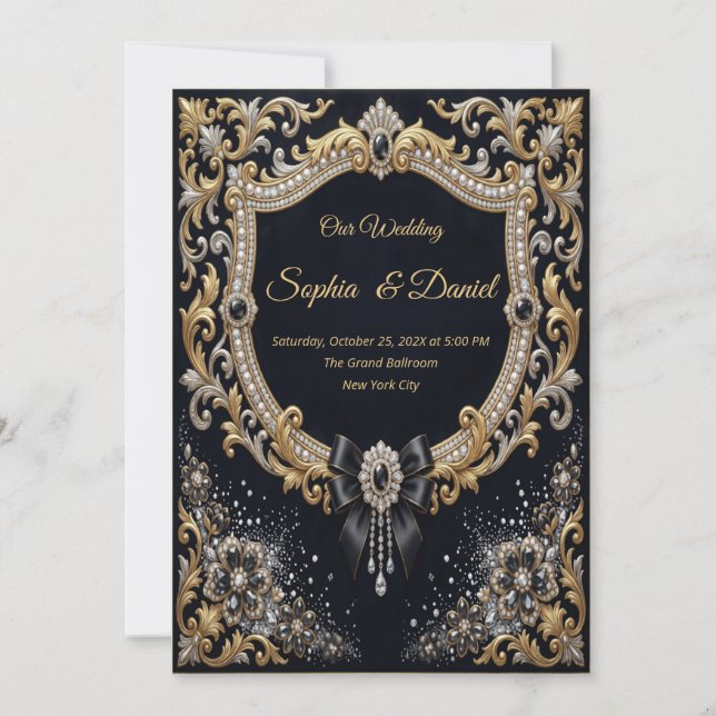 Invitation Noir Or Perle Diamant Arc Luxe Formel (Devant)
