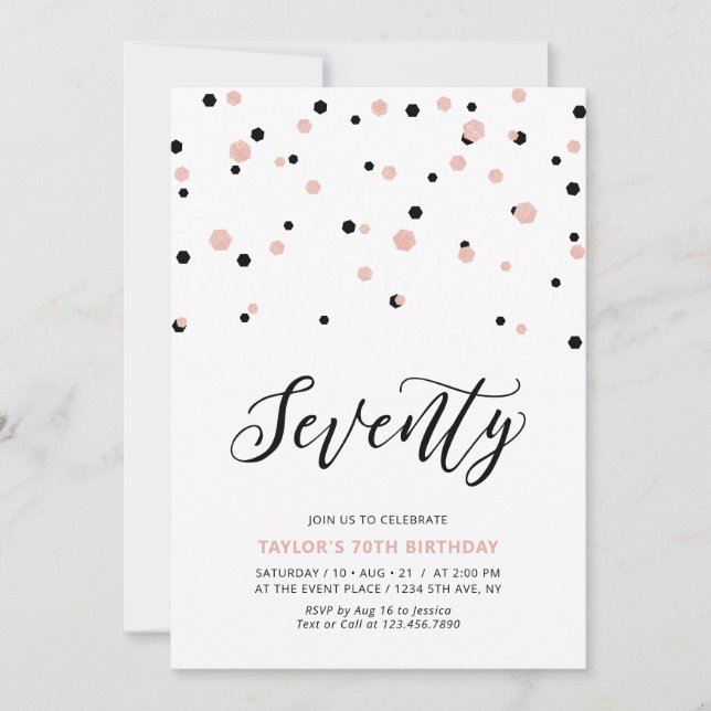 Invitation Noir or Rose Simple Soixante-dix 70e anniversaire (Devant)