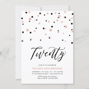Invitation Noir or Rose Simple Vingt 20e anniversaire