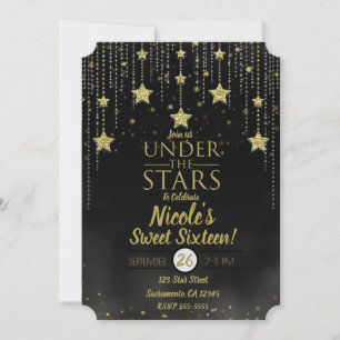 Invitation Noir & Or sous les étoiles Céleste 16 ans doux