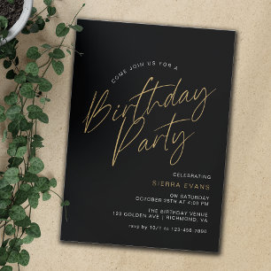 Invitation Noir & Or   Typographie minimale simple Anniversai