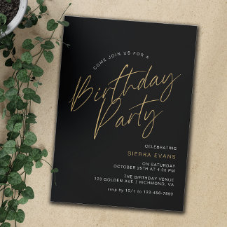 Invitation Noir & Or | Typographie minimale simple Anniversai