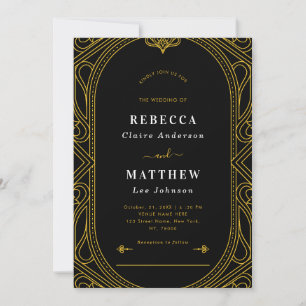 Invitation Noir & Or Vintage moderne Déco Mariage géométrique