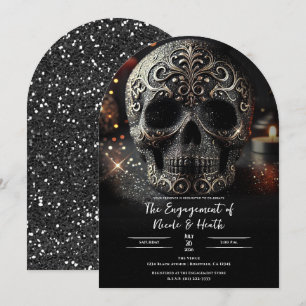 Invitation Noir Paillettes Glamour Étincelle Crâne Gothique A