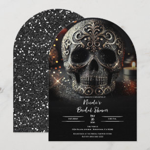 Invitation Noir Paillettes Glamour Étincelle Crâne Gothique M