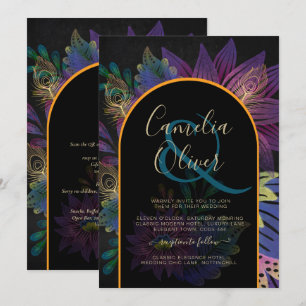 Invitation Noir Peacock Jewel Tones Floral Mariage