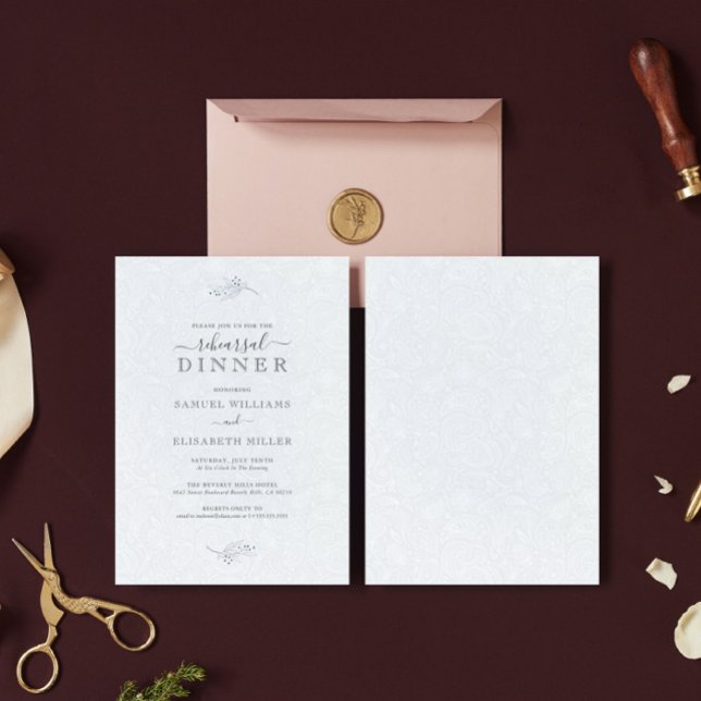 Invitation Noir Plush White Paisley Dîner De Répétition Minim (Créateur téléchargé)