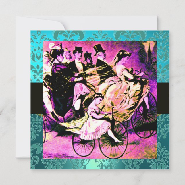 INVITATION NOIR POURPRE BLEU BICYCLETTE MARIAGE DAMAS MONOGRA (Devant)