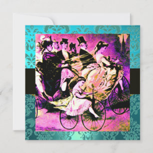 INVITATION NOIR PURPLE BLUE BICYCLE MARIAGE DAMASK MONOGRAM