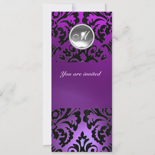 Invitation NOIR & PURPLE DAMASK GEM PIERRE MONOGRAMME glace (Devant)