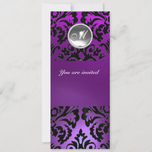Invitation NOIR & PURPLE DAMASK GEM PIERRE MONOGRAMME glace