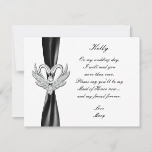 Invitation Noir Ribbon Argent Swans Maid Of Honor Card