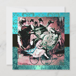 INVITATION NOIR ROSE BLEU BICYCLE MARIAGE DAMASK MONOGRAM
