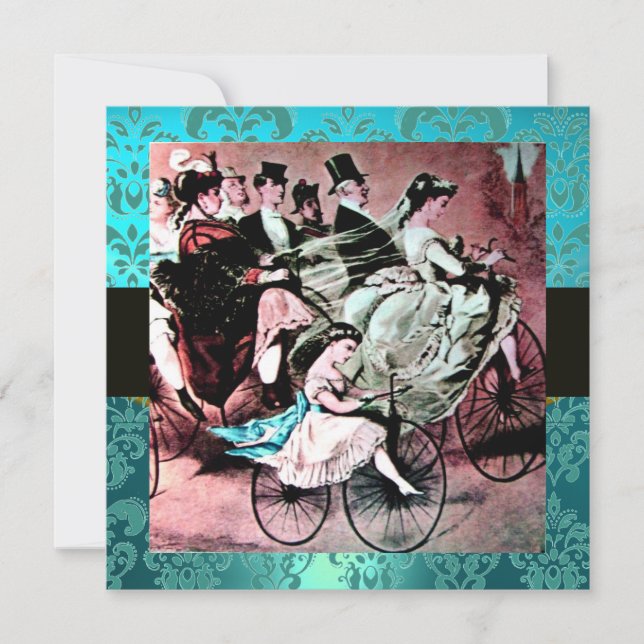 INVITATION NOIR ROSE BLEU BICYCLETTE MARIAGE DAMAS MONOGRAMME (Devant)