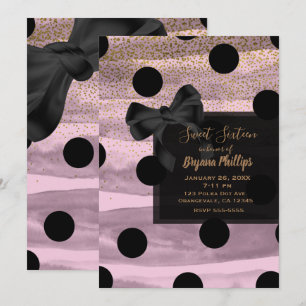 Invitation Noir rose et or Pois Chic Bow Glam Party