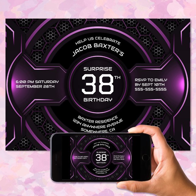 Invitation Noir rose N'importe quel âge Surprise fête d'anniv (Créateur téléchargé)